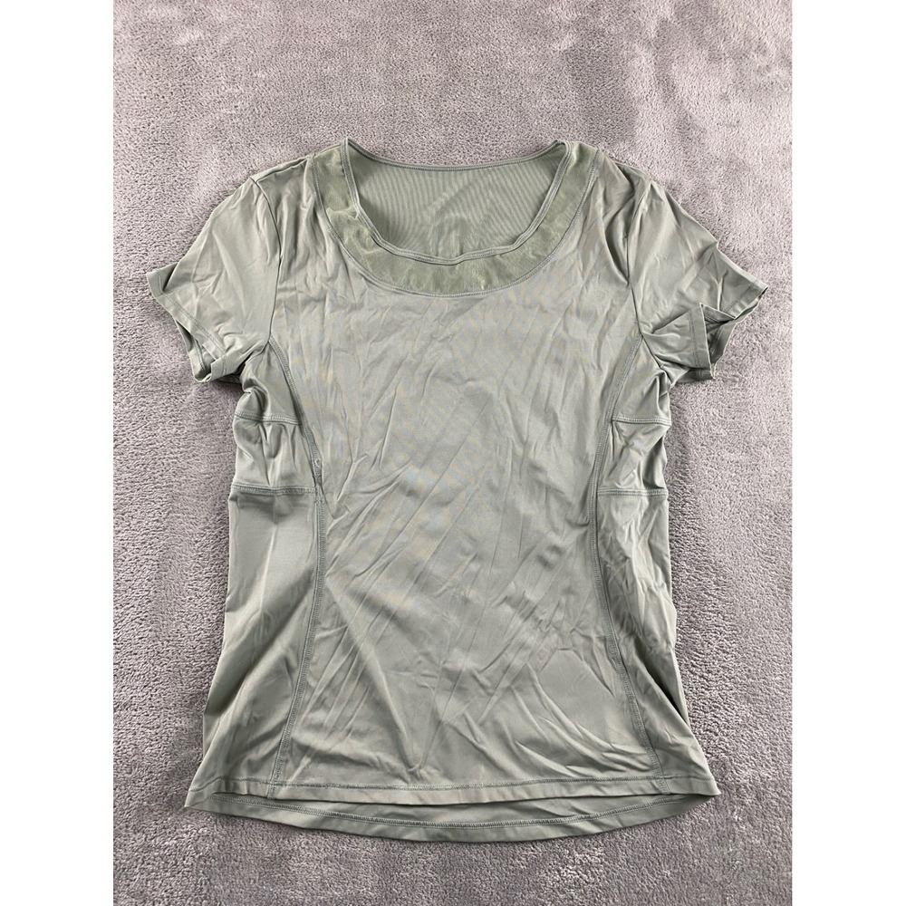 X by Gottex Womens Sage Green Mesh Trim Scoop Neck Athletic Top Size M Short Slv